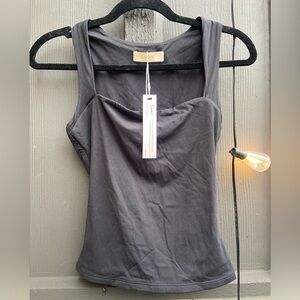Stretchy Charcoal Tank Top with Sweetheart Neckline Small